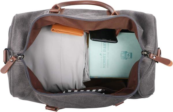 Canvas Weekender Overnight Bag Carry On Luggage With Shoe Compartment / Toiletry