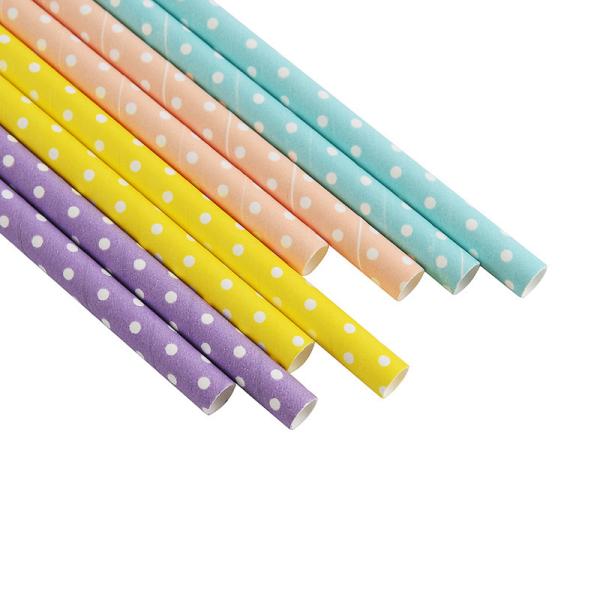 Custom Printed Colors Polka Dot Paper Straws Earth Friendly 7.75 Inches Long