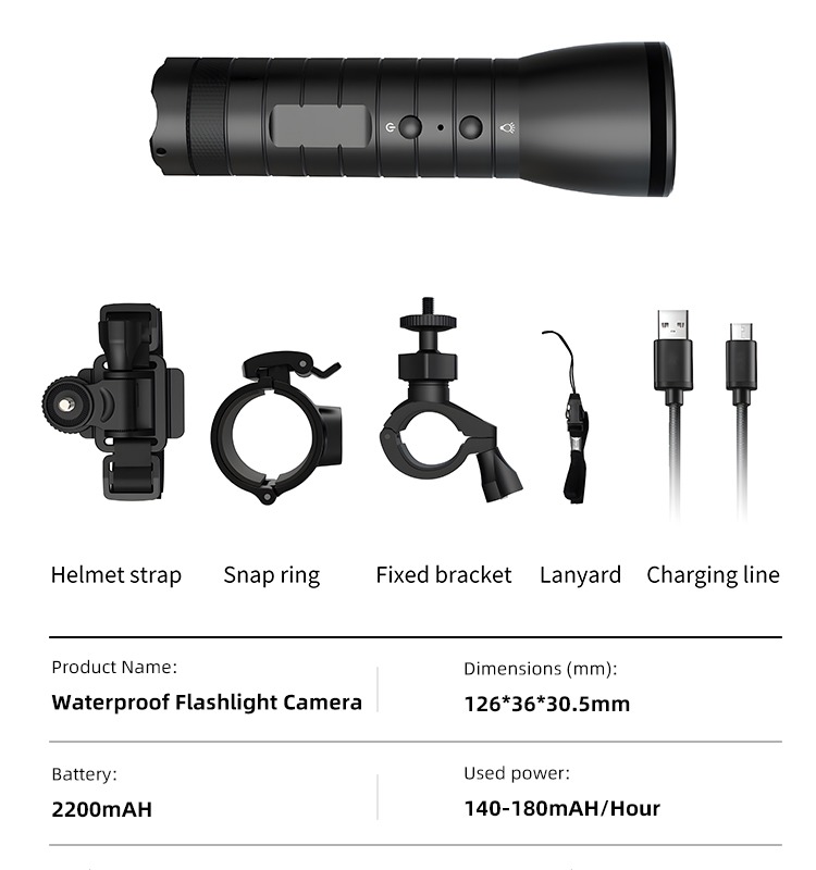 Helmet Recorder Cameras, Outdoor Waterproof Flashlight Recorder, Motorcycle Bike Riding 1080P HD Video Sports Camera for Camping