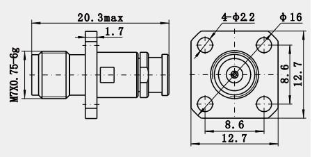 Female 2.4mm RF Connector 4 Holes Flange Mount MMW Cable Connector