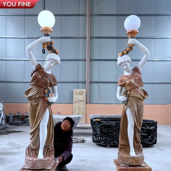 Garden Natural Stone Lady Sculpture With Lamp Marble Statue