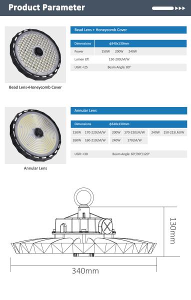 50000 Lumen Zigbee 0-10V Dimmable LED High Bay Light with PIR Motion Sensor and IP65 Rating