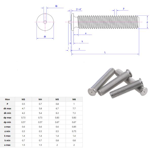 Industry Silver Finish M3 M4 M5 M6 M8 M10 Capacitor Discharge Carbon Steel Solder Point Nail Bolt Copper Plated Spot Welding Screw