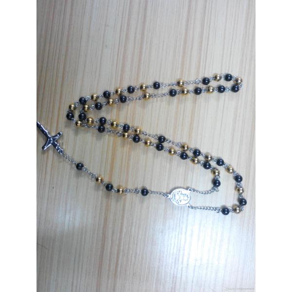 316L Stainless Steel Saint Praying Rosary Beads Ball Chain Necklaces With Jesus Cross