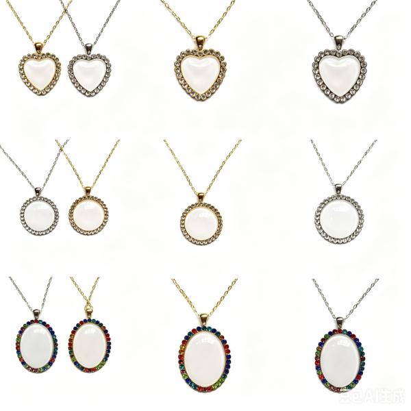 Round And Heart Sublimation Crystal Necklace Valentine'S Day Supplies Creative Sublimation Jewellery