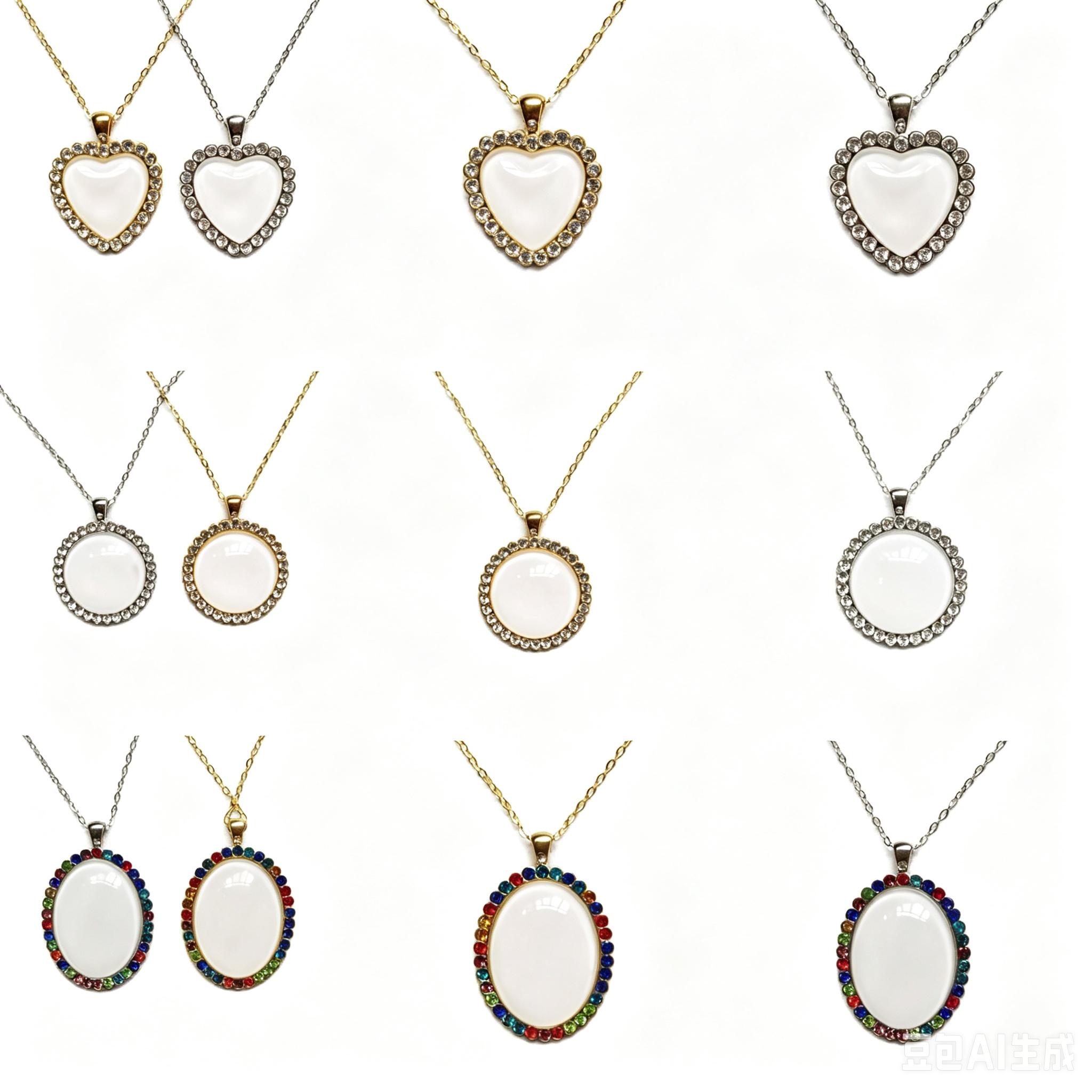 Round And Heart Sublimation Crystal Necklace Valentine'S Day Supplies Creative Sublimation Jewellery