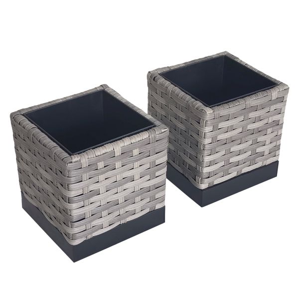 Set of 2 Latest Popular Garden Planter Metal Frame Weather Resistance PE Rattan Flowerpot Plant Pot