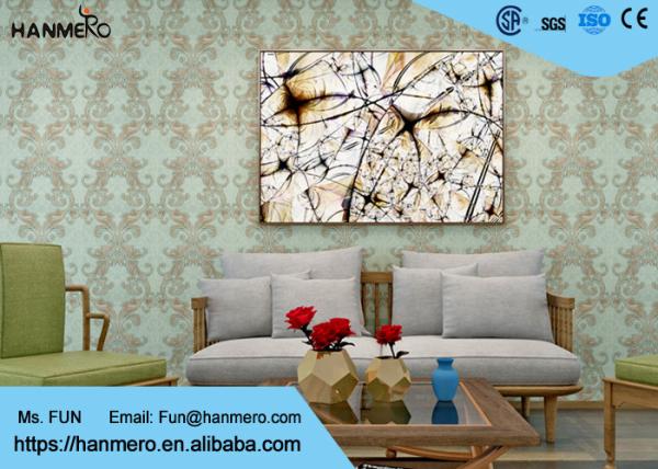 Waterproof PVC Green Damask Victorian Pattern Wallpaper With Non Woven Materials