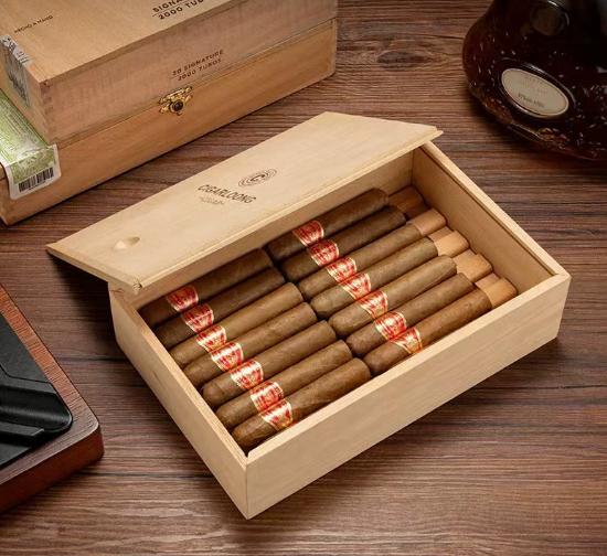Caja de cigarros de pino rectangular con tapa, embalaje de tabaco, color madera, paquete multi-humectante, cajas de cigarros