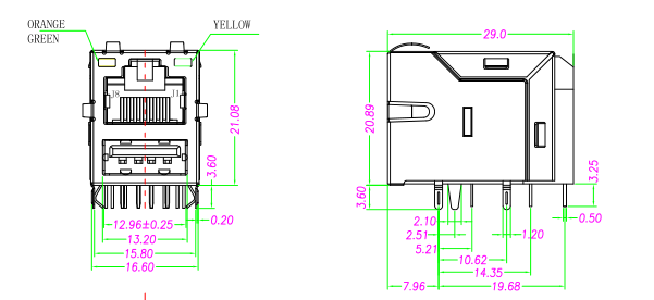 Штабелированное Основание-T RJ45 Через-Отверстия 10/100 разъема USB ARJE-0032 Rj45 комбинированное
