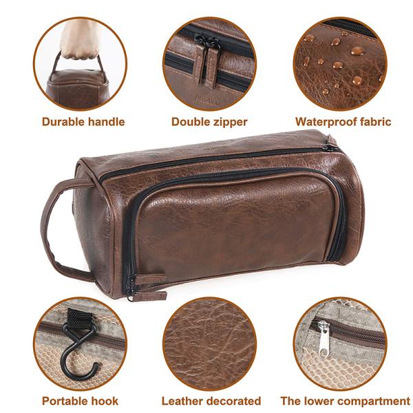 Fashion Waterproof Leather Cosmetic Toiletry Bag With Double Zipper