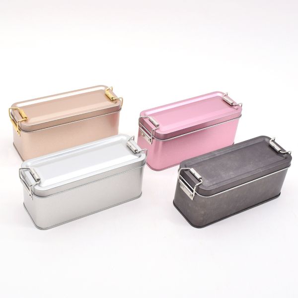 Rectangular Metal Cake Tin Cans Storage Box Hinge Lid Cookie Candy Food