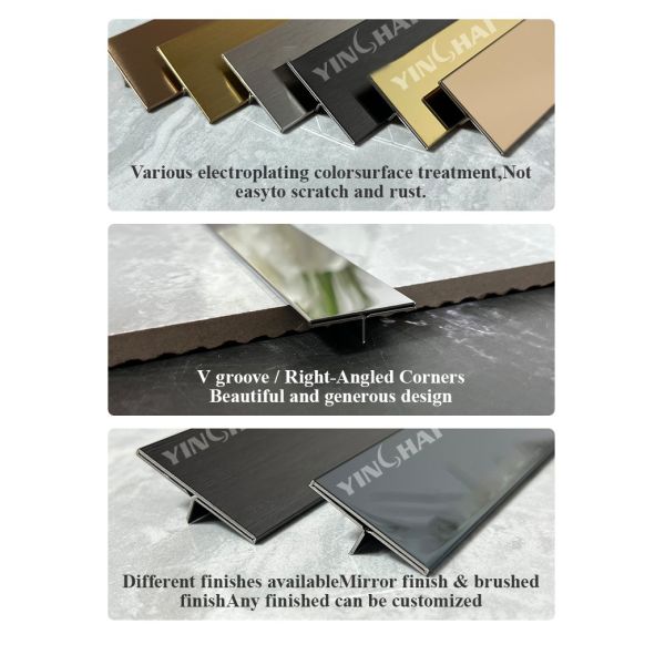 T Profile Stainless Steel Trim Strips 3.00mm Thickness Metal Tile Edging Trim Customized Shape