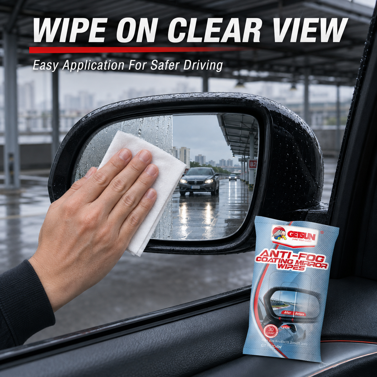 GETSUN 30 Count Anti Fog Coating Wipes for Car Side Mirrors