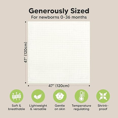 4-Pack Soft White Muslin Swaddle Blankets for Newborns,Breathable Receiving Blankets