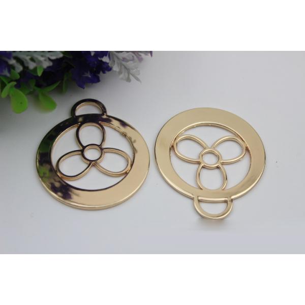 Custom Handbag Hardware 52MM Round Shape Hollow Logo Metal Tags Label With Light gold