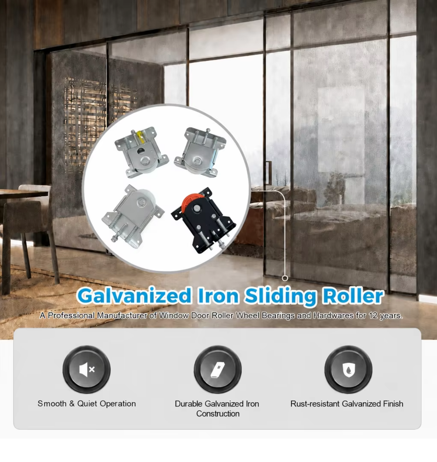 Spring Loaded Sliding Door Roller with Iron Housing and Nylon Wheel for Wardrobe Door Hardware