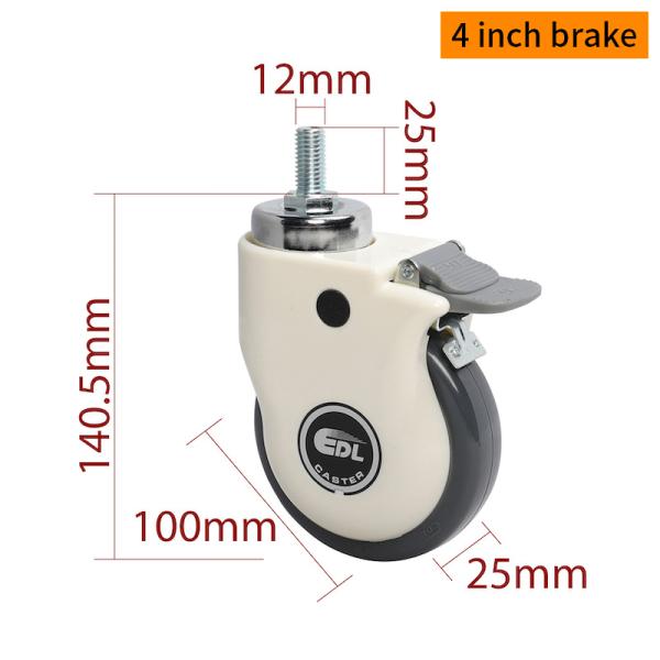 4 pulgadas de TPU ruedas de ruedas médicas 80 kg capacidad de carga