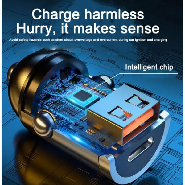 Car Phone Charger Metal Pull Ring PD30W USB Car Charger Super Fast Charge QC 3.0