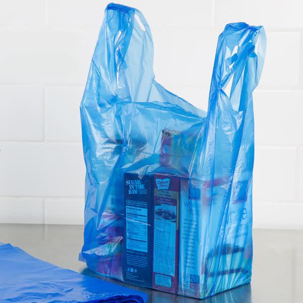 Unprinted Embossed T Shirt Shopping Bags Blue Colour Custom Made Size
