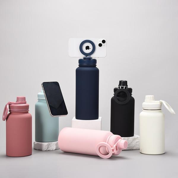Sports Insulated Stainless Steel Water Bottle with Cell Phone Mount Stand Magnetic Holder Sustainable