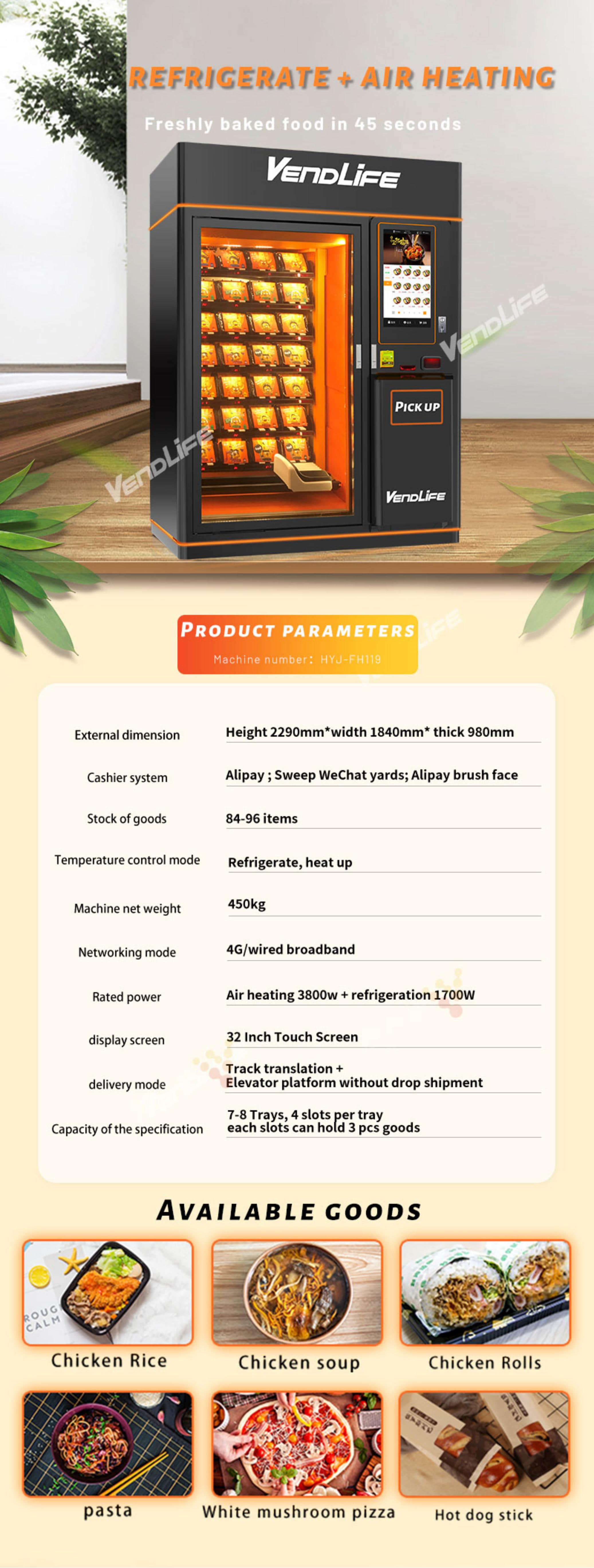 Premade Intelligent Micro Supermarket  Commercial Hot Cold Refrigerated Bento Vending Machine Elevator Track Automatic Pizza Dumpling Food Vending Machine With 32 Inch Touch Screen Remote Temp Control