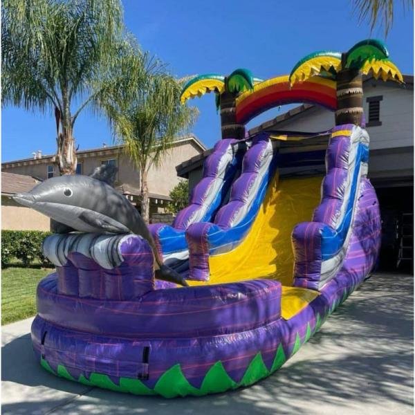 OEM Acceptable Commercial Waterslide Green Large Palm Tree Inflatable Water Slide with Pool