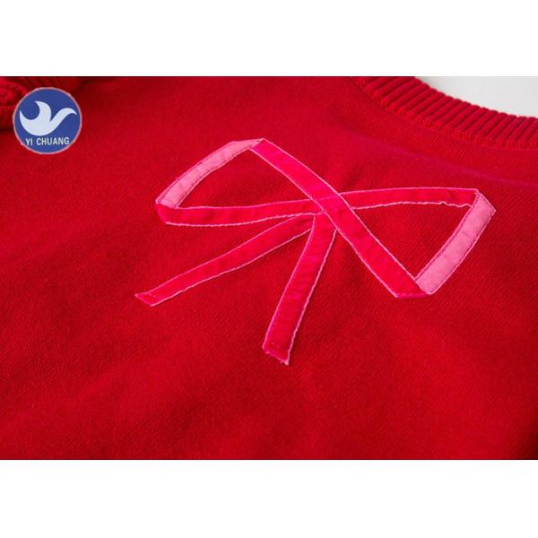 Sweet Butterfly Ribbon Girls Red Cardigan Sweater , Girls Knitted Cardigan Crew Neck