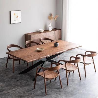 MDF Top X Metal Leg Wooden Dining Table Modern Dining Table Square Metal Leg Top MDF with Walnut Veneer