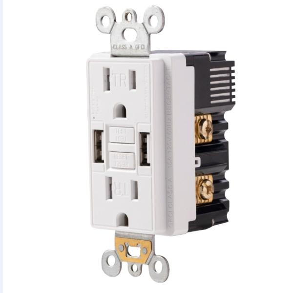 Auto Monitoring Secure GFCI Sockets 15A GFCI USB Outlets Customized With 2 USB