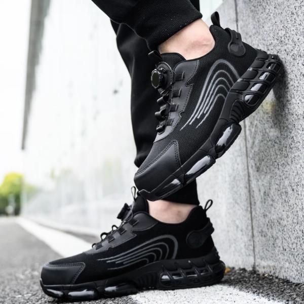 Chaussures de sécurité en microfibre noire à semelle enduite d'air pour la sécurité industrielle