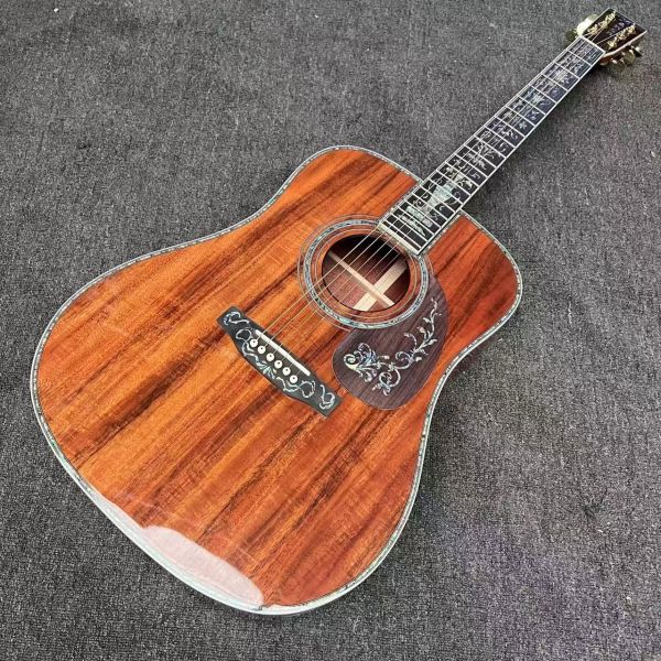 Custom 6/12 Strings Solid KOA Back Side Abalone Binding Acoustic Guitar with Customized Logo in Abalone
