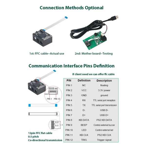 High-Performance 2D Barcode Scanner Module with 3mil/0.076mm Resolution and 640*480 Image Sensor