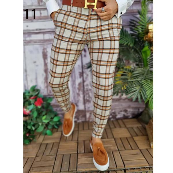 Light Wash Digital Print Polyester Trousers Multi-style Slim-fit Plaid for Casual Men