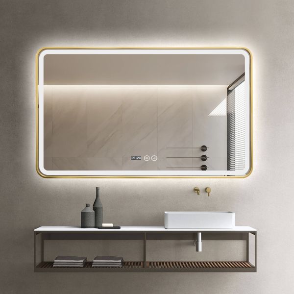 IP44 IP66 Rectangle Bathroom Mirror Smart Defogger LED Mirror With Aluminum Frame