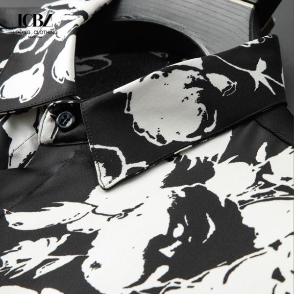 Camisas de moda de outono masculina sem tecido Slim de manga longa Casual Logotipo personalizado
