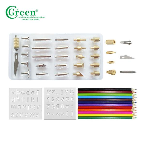 Green PS3301 33 Wood Burning Kit Tips 2 Stencils 12 Colored Pencils