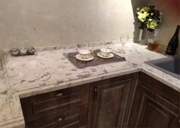 Customized Fancy White Quartz Prefab Stone Countertops For Kitchen Cabinet