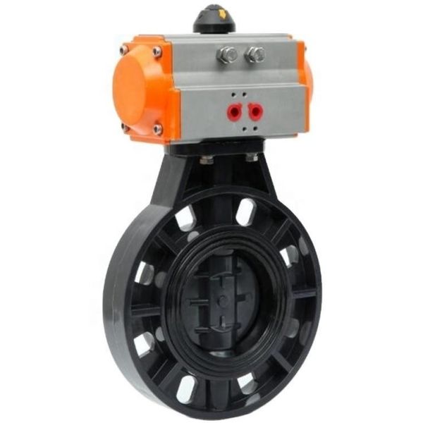 UPVC Wafer Pneumatic Butterfly Valve EPDM Seat Anti-Corrosion Plastic Butterfly Valve for Chemical Sewage Pipeline