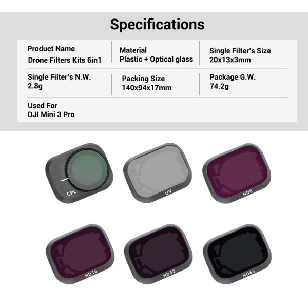 UV CPL ND8 ND16 ND32 ND64 DJI Mini 3 Pro Filters 6 In 1 ND Filter Sets