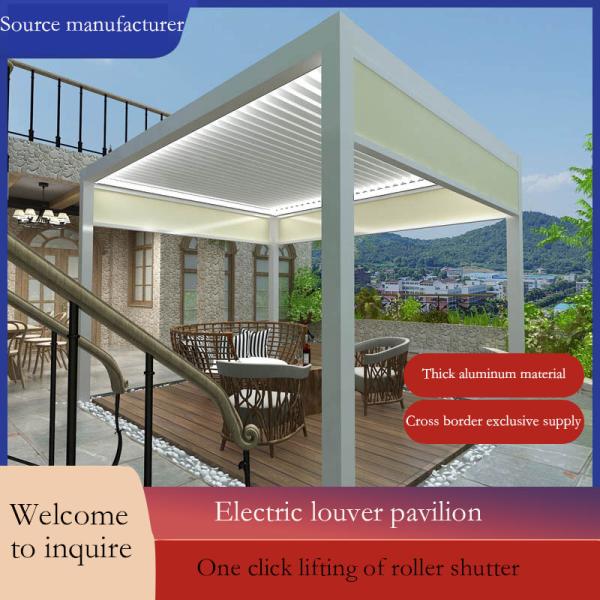 Aluminium Alloy Electric Louver Turning Pavilion for Windproof Rolling Curtains Shade Sun in Outdoor Villa Courtyard