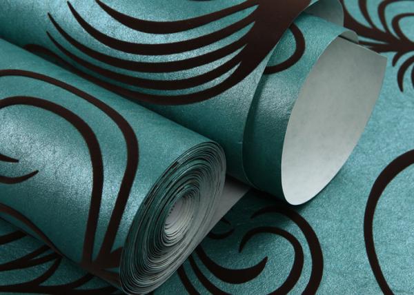 Luxury Soundproof Velvet Flock Wallpaper / 3D Wall Covering With 0.7*10M Size , Eco Friendly