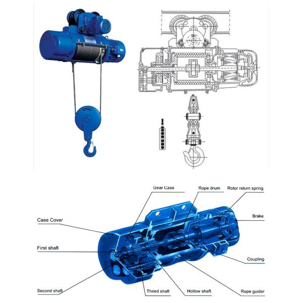CD MD Single Girder Hoist Remote Control Electric Wire Rope Hoist 5 Ton