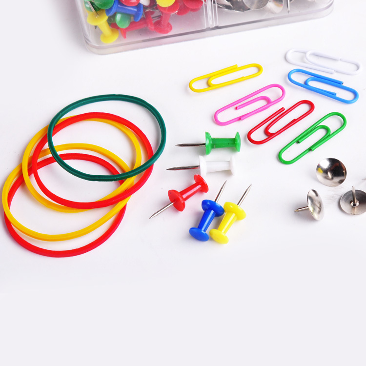 Wholesale Desk Stationery Office Supply Kit Push Pins Drawing Pins Paper Clips and Rubber Bands Set