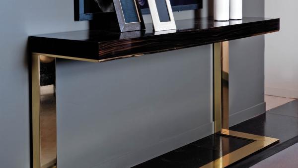 Contemporary Luxury Brushed Brass Stainless Steel Frame Wood top Console table