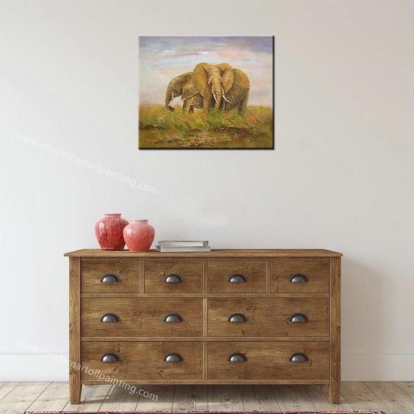 100% Handmade Family Elephant Love Oil Paintings on Canvas Cute Animal Wall Art Mural for Home Decoration