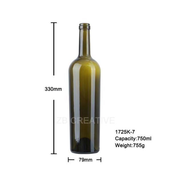 Empty Wine Glass Bottle 750ml Cork Closure 755g Bordeaux Shaped 1725K-7