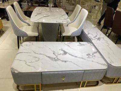 White Household Faux Marble Dinette , Crack Pattern Contemporary Coffee Table Set