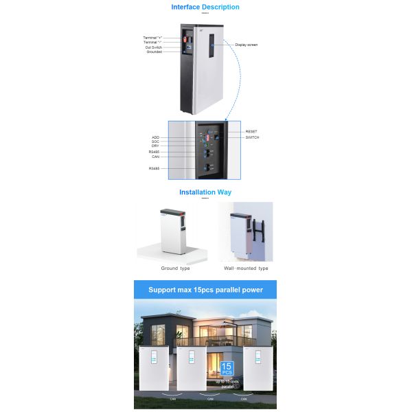 GBS 5kWh Off-Grid Wall-Mounted Split Industrial Use 6000-Cycle Energy Storage System 51.2V 100Ah LiFePO4 Lithium Battery CAN