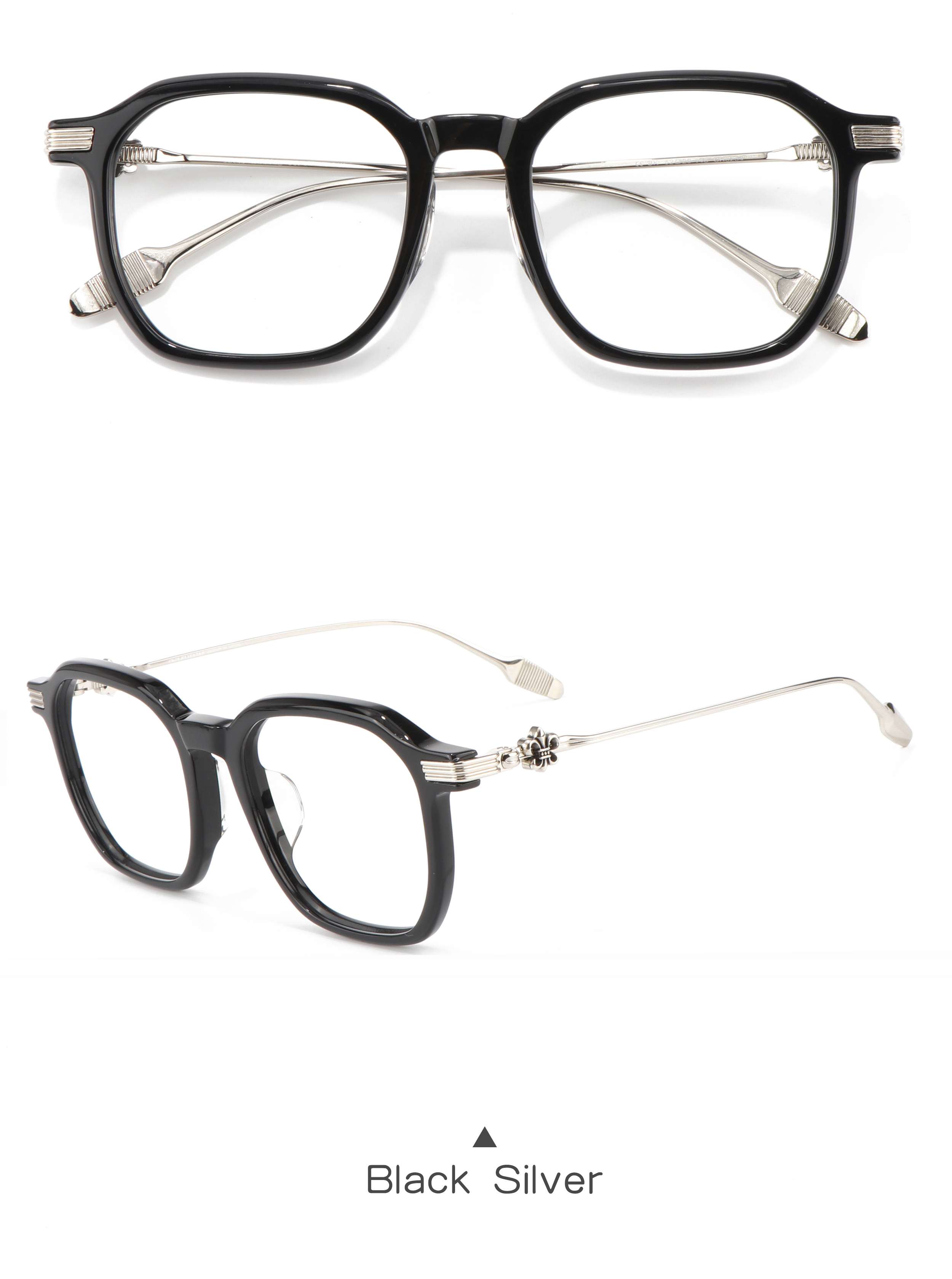 Irregular Shape Black Silver Color Punk Full Rim Optical Prescription Presbyopia Multifocal Lightweight Glasses Order Online